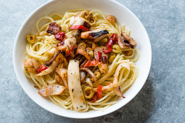 Seafood Pasta Spaghetti with Shrimps, Octopus, Prawn, Clams and Calamari