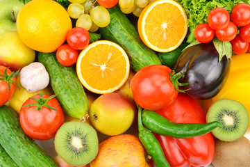 Background of Collection fresh fruits and vegetables .