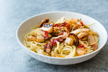 Seafood Pasta Spaghetti with Shrimps, Octopus, Prawn, Clams and Calamari