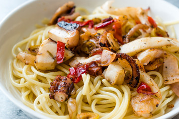Seafood Pasta Spaghetti with Shrimps, Octopus, Prawn, Clams and Calamari