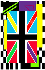 British flag backgorund vivid colors pop art with mosaic