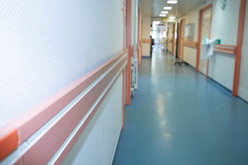 Abstract corridor in hospital hallway defocused Medical background