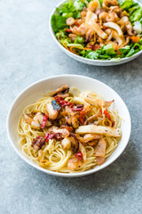 Mixed of Seafood Pasta Spaghetti with Salad