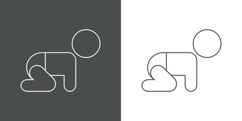 Icono plano lineal bebé con pañal en gris y blanco © teracreonte