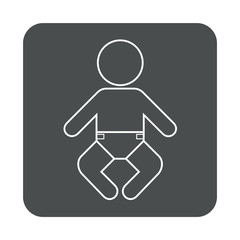 Icono plano lineal bebé con pañal en cuadrado color gris
