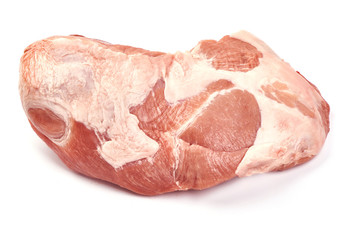 Fresh raw pork meat, close-up, isolated on white background