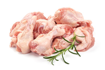 Raw chicken legs, close-up, isolated on white background