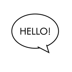 Logotipo con texto HELLO en burbuja lineal color negro