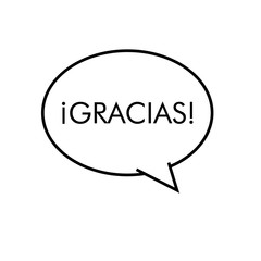 Logotipo con texto GRACIAS en burbuja lineal color negro