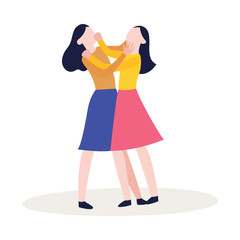 Vector flat two girls fighting punching each other