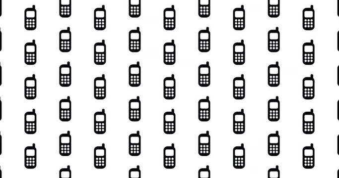 Cell phone icons background clip motion backdrop video in a seamless repeating loop.  Black and white cellphone communication & technology pattern background high definition motion video clip