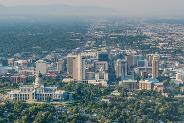 Fototapeta na wymiar Aerial panorama of Salt Lake City downtown