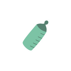 Milk bottle for baby feeding in green color flat style