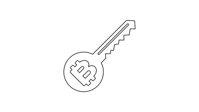 Grey Cryptocurrency key line icon on white background. Concept of cyber security or private key, digital key with technology interface. 4K Video motion graphic animation