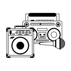 Music and studio equipment in black and white