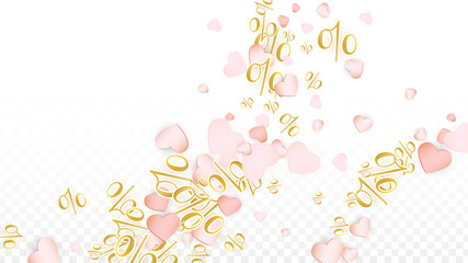 Vector Percentage Sign and Hearts Confetti on Transparent Background. Percent Sale Background. Business, Economics, Finance Print. Discount Illustration. Black Friday Banner. Special offer.