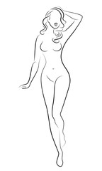 Silhouette of a sweet standing lady. The girl has a beautiful figure. Vector illustration.