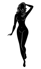 Silhouette of a sweet standing lady. The girl has a beautiful figure. Vector illustration.