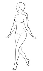 Silhouette of a sweet standing lady. The girl has a beautiful figure. Vector illustration.