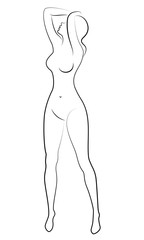 Silhouette of a sweet standing lady. The girl has a beautiful figure. Vector illustration.