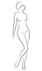 Silhouette of a sweet standing lady. The girl has a beautiful figure. Vector illustration.