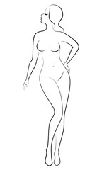 Naklejka premium Silhouette of a sweet standing lady. The girl has a beautiful figure. Vector illustration.