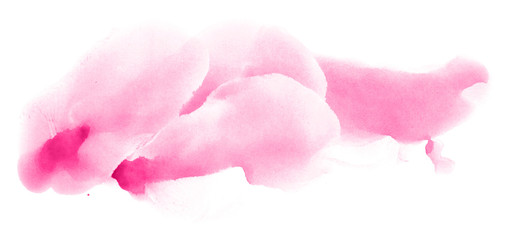 Fototapeta premium Abstract watercolor background hand-drawn on paper. Volumetric smoke elements. Pink color. For design, web, card, text, decoration, surfaces.