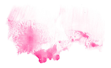 Abstract watercolor background hand-drawn on paper. Volumetric smoke elements. Pink color. For design, web, card, text, decoration, surfaces.