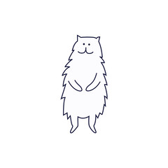Cute cat or kitten standing on hind legs hand drawn sketch cartoon character.