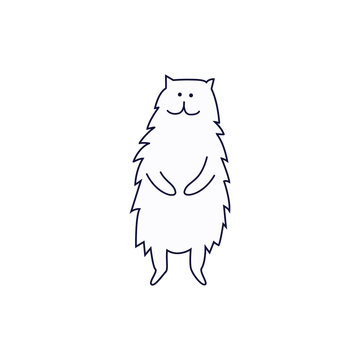 Cute cat or kitten standing on hind legs hand drawn sketch cartoon character.