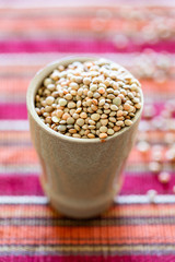 close up of raw lentils in a bowl