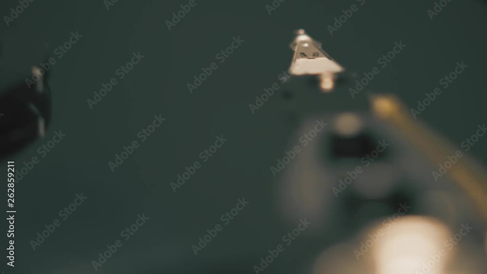 Poster rotating computer hdd or hard disk drive and moving head, slow motion macro shot