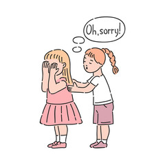 Vector well behaved girl calming down crying girl