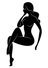 Silhouette of a sweet lady. The girl has a beautiful slim figure. The woman is walking. Vector illustration.