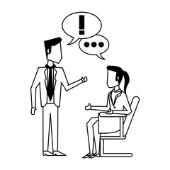 Business briefcase with bullhorn and bulb light in black and white