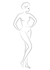 Silhouette of a sweet graceful lady. The girl has a beautiful slim figure. A woman is standing. Vector illustration.