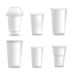 Collection of blank white plastic cup mockups