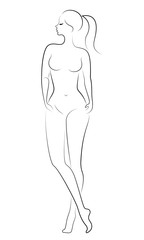 Naklejka premium Silhouette of a sweet graceful lady. The girl has a beautiful slim figure. A woman is standing. Vector illustration.