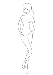 Naklejka premium Silhouette of a sweet graceful lady. The girl has a beautiful slim figure. A woman is standing. Vector illustration.