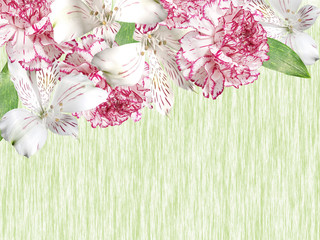 Beautiful floral background of Alstroemeria and carnations. Isolated