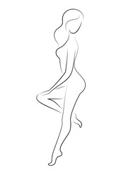 Silhouette of a sweet graceful lady. The girl has a beautiful slim figure. A woman is standing. Vector illustration.