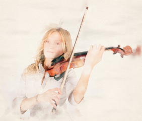blonde girl plays on the violin