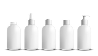 Bottles and containers for cream and body lotion mockup set vector isolated.