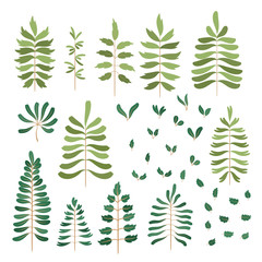 Greenery, plants and leaves, vector graphic set