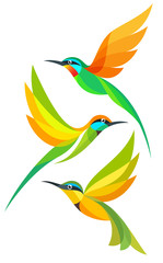 Stylized Colorful Birds in flight