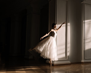Ballerina in white dress dancing
