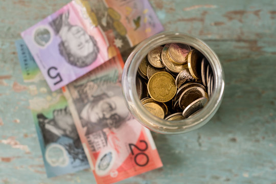australian money in a jar