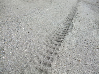 tire tracks on beach