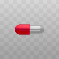 Medical drug red and transparent capsules vector isolated on transparent background.