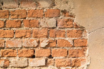 Brick Wall, uneven old red old brick wall